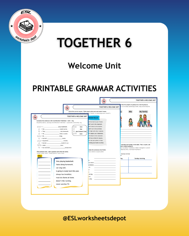 Together 6 Welcome Unit Grammar Acitvities