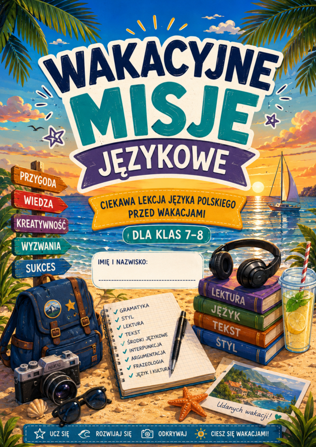 Wakacyjne misje językowe | ciekawa lekcja języka polskiego przed wakacjami | klasy 7–8