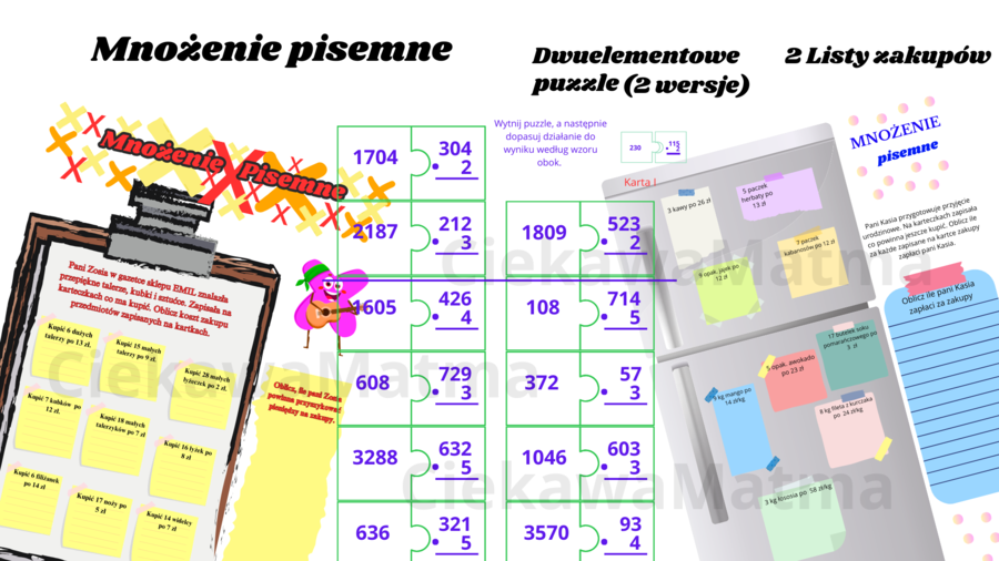 Mnożenie pisemne przez liczby jednocyfrowe - karty pracy