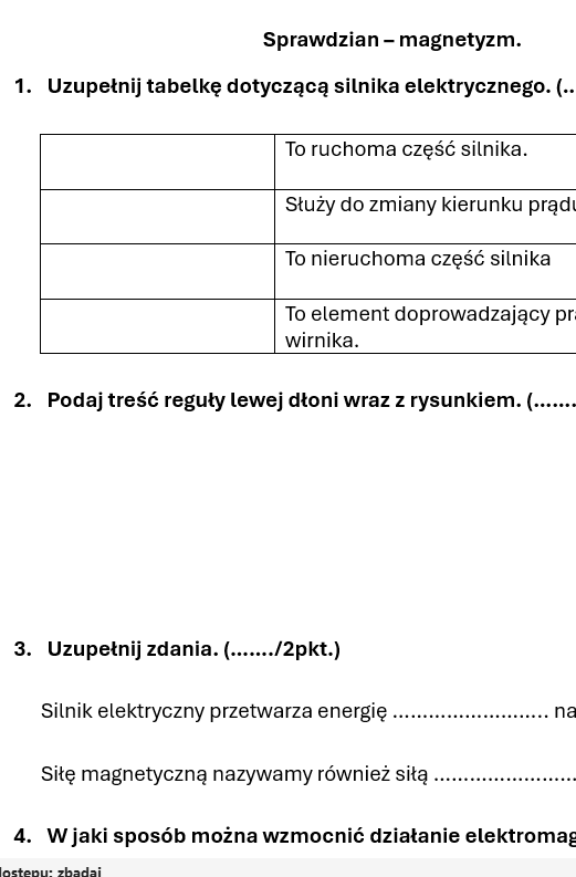 Sprawdzian MAGNETYZM