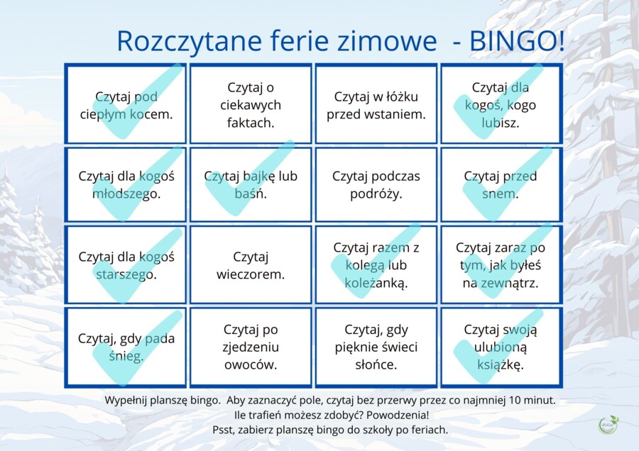 Czytelnicze BINGO! – Propozycja zabawy na ferie i wakacje dla uczniów