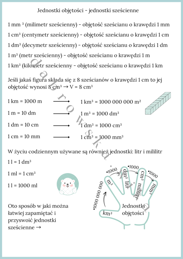 Jednostki objętości - jednostki sześcienne notatka