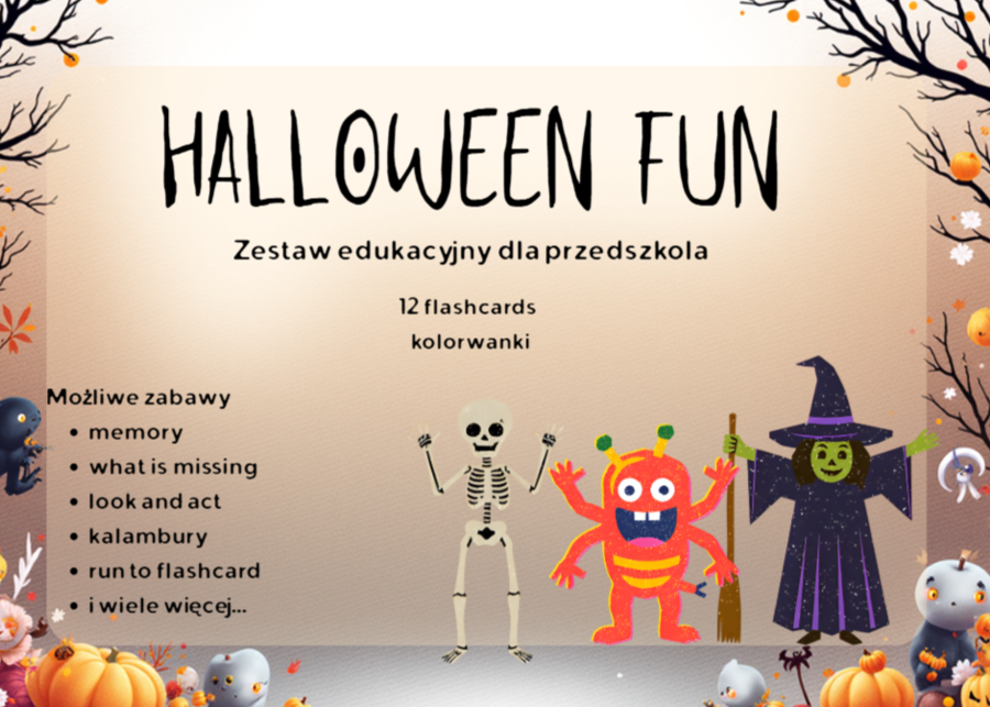 Halloween flashcards kolorwanki dla przedszkolaków angielski