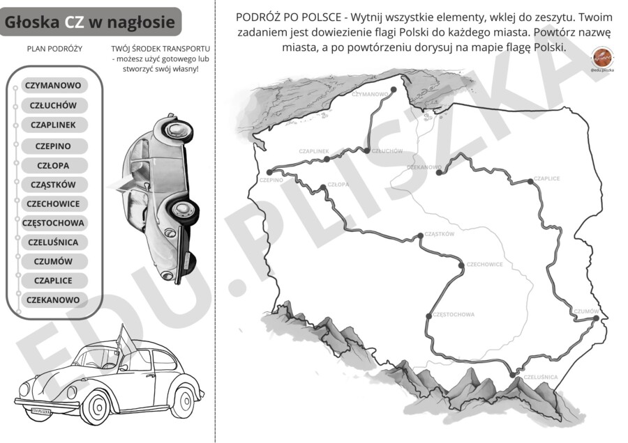 Podróż po Polsce: głoski szumiące - paczka logopedyczna