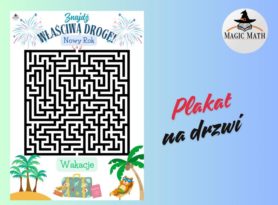 Znajdź właściwą drogę NOWY ROK plakat na drzwi