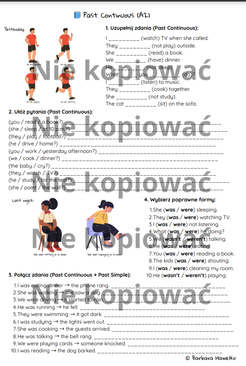 Karta pracy - czas Past Continuous (A1/A2)