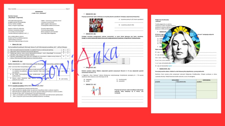 Sprawdzian z rozdz. VI pt. „Patriotyzm” do podręcznika wydawnictwa WSiP „Zamieńmy słowo” dla klasy 5