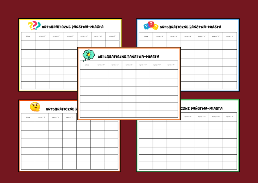 Gra "Państwa - Miasta" - ortografia - 5 wersji