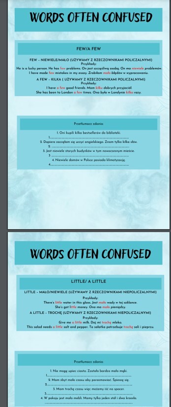 WORDS OFTEN CONFUSED - FEW/A FEW/LITTLE/ A LITTLE