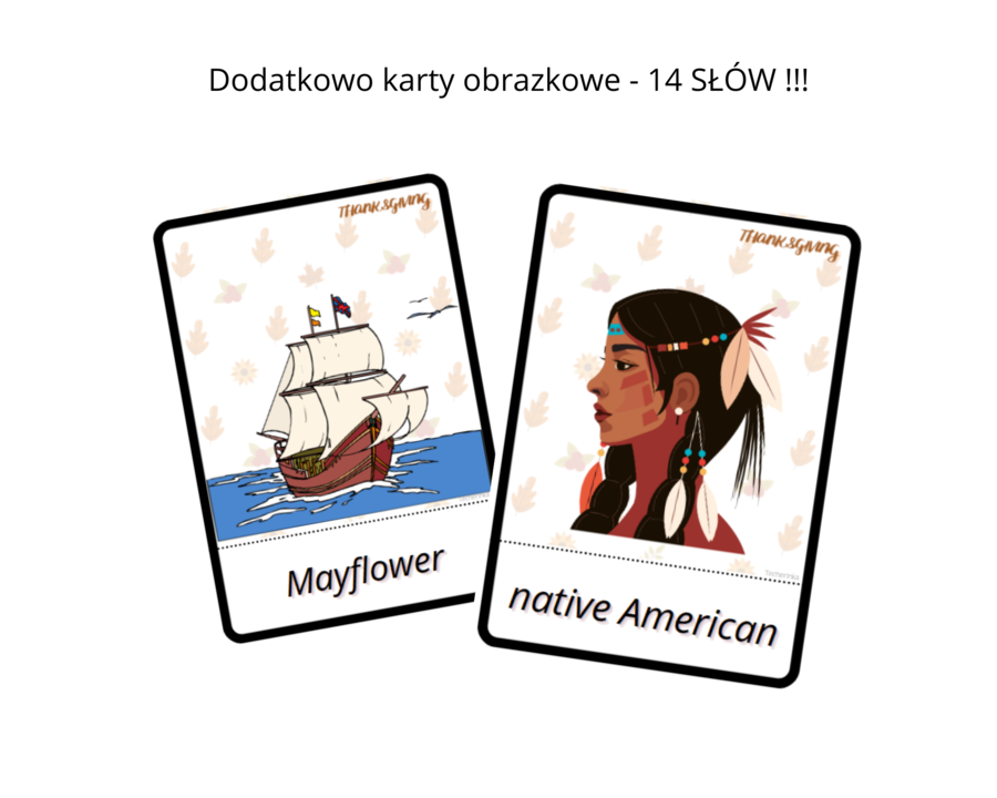 Thanksgiving - zestaw karty pracy plus karty obrazkowe z okazji dnia dziękczynienia dla przedszkolaka, język angielki
