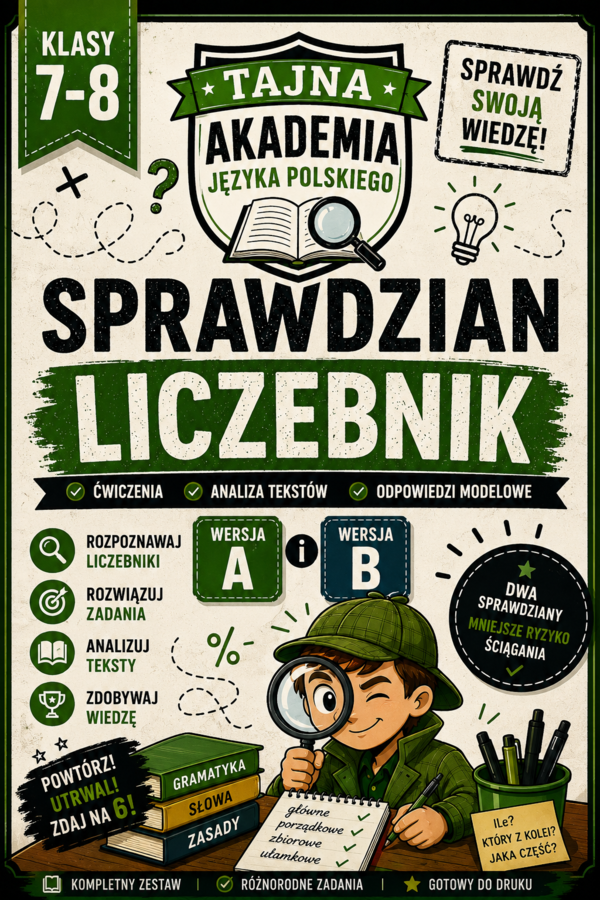 Liczebnik – sprawdziany kl. 7–8 | wersja A i B + odpowiedzi modelowe