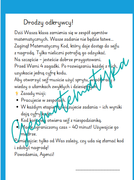 Pokój Zagadek – Złam kod ułamków! Powtórzenie - ułamki dziesiętne, klasa 5