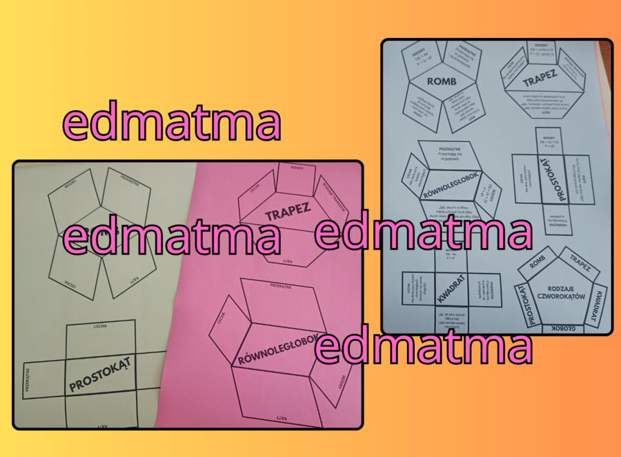 Składane czworokąty, wklejka do zeszytu. Dwie wersje uzupełniona i pusta