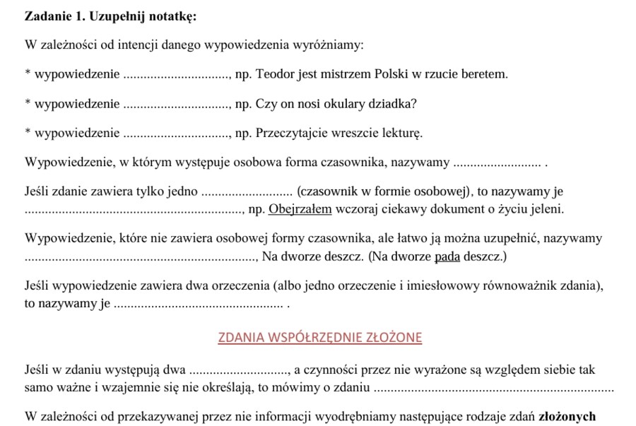 Powtórki na ostatnie lekcje j. polskiego: składnia