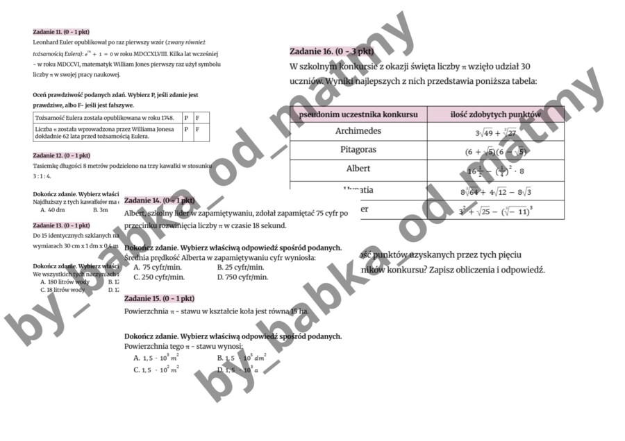 Egzamin próbny z matematyki – Dzień Liczby PI