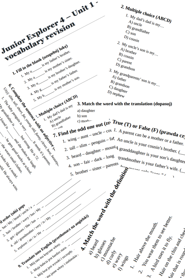 Junior Explorer 4 – Unit 1 – vocabulary revision
