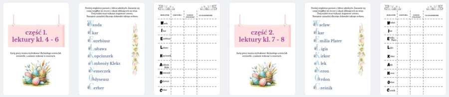 Wielkanocne zadania - powtórka z lektur kl. 4-6 / kl. 7-8