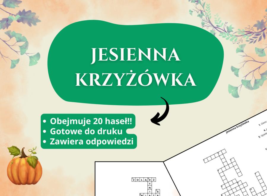 🍂 Krzyżówka „Jesień” – klasy 1–8, świetlica, język polski, godzina wychowawcza