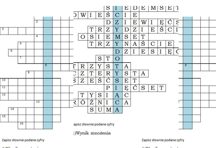 Logogryf z setkami dla klas 2-3