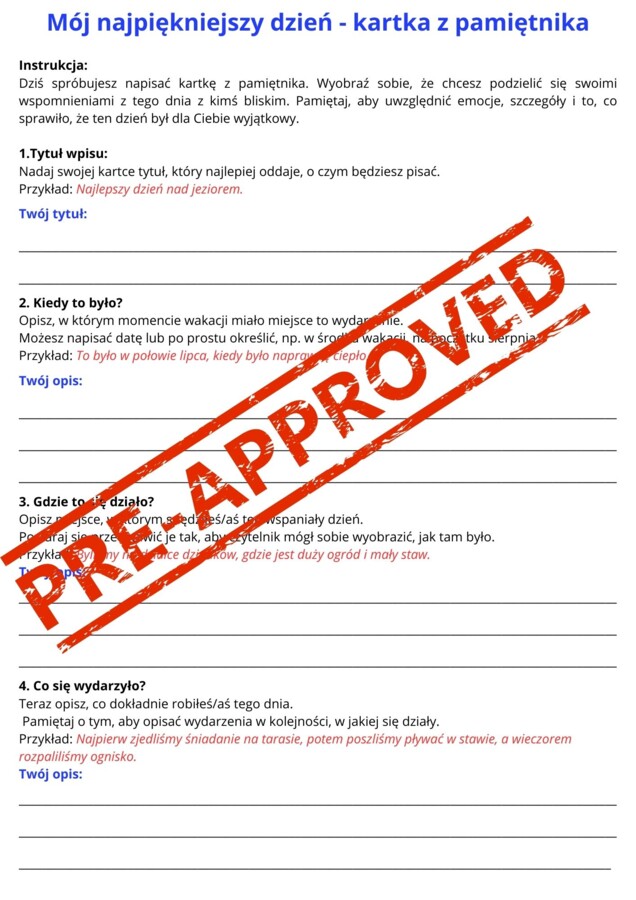 Karta pracy - Kartka z pamiętnika