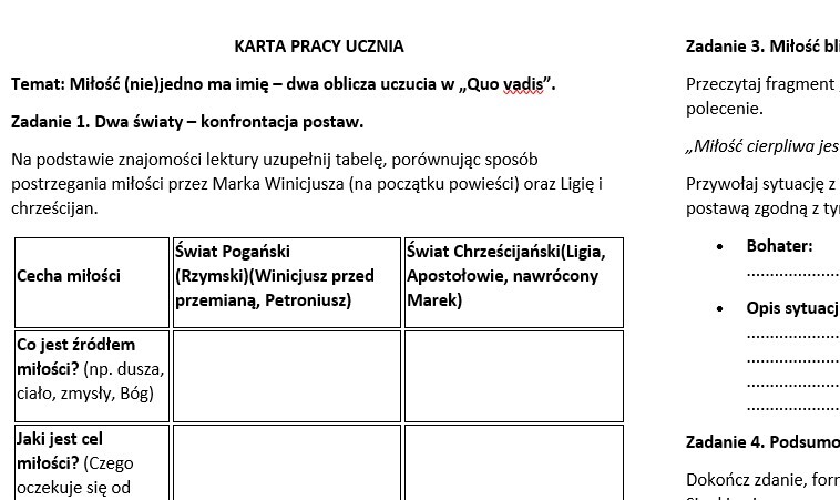 Miłość (nie)jedno ma imię – „Quo vadis” Henryka Sienkiewicza. Scenariusz lekcji