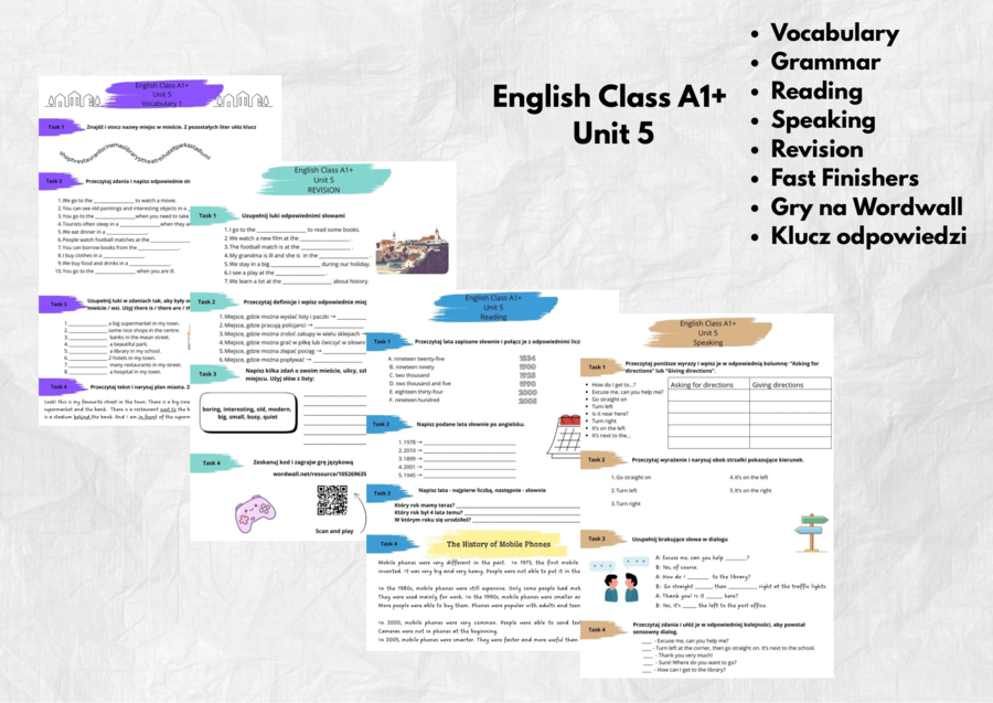 🏥 English Class A1+ Unit 5 IN MY TOWN karty pracy