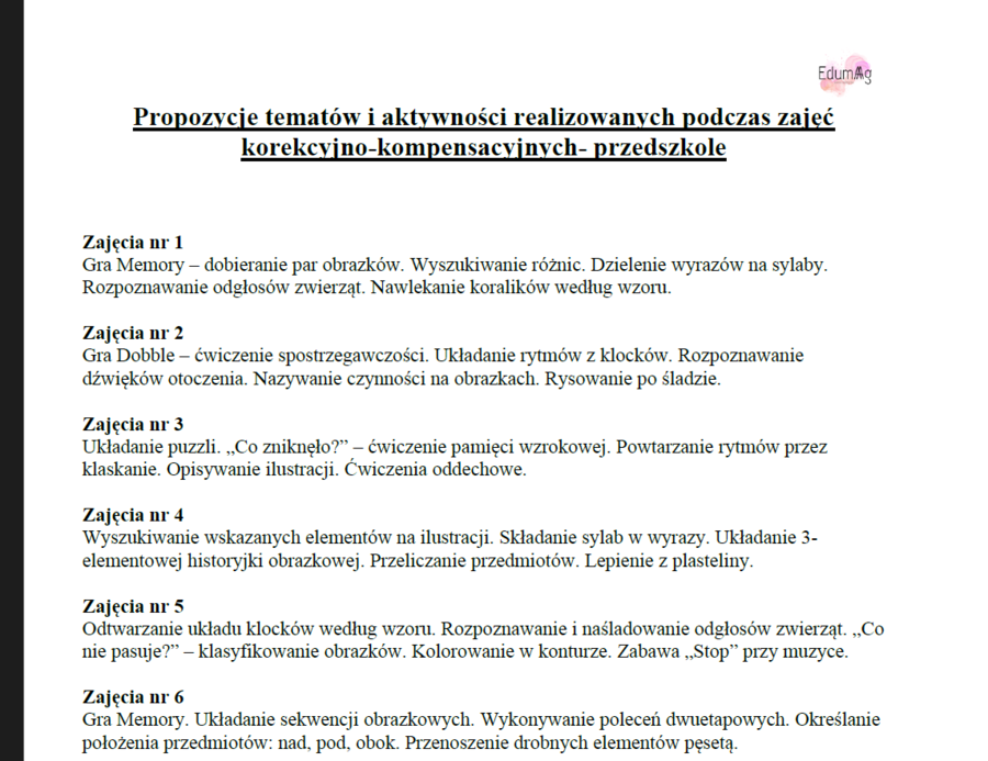 KOMPLETNY PAKIET DO ZAJĘĆ KOREKCYJNO-KOMPENSACYJNYCH W PRZEDSZKOLU