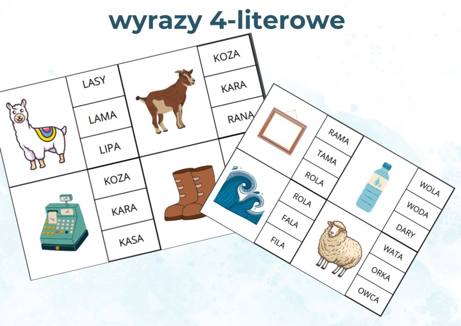 Wyrazy 4-literowe - zabawa klamerkowa