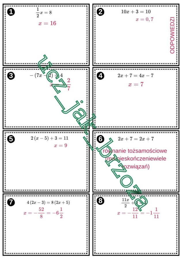 Rozwiązywanie równań, równania, klasa 7, praca w grupach, wyścigi rzędów