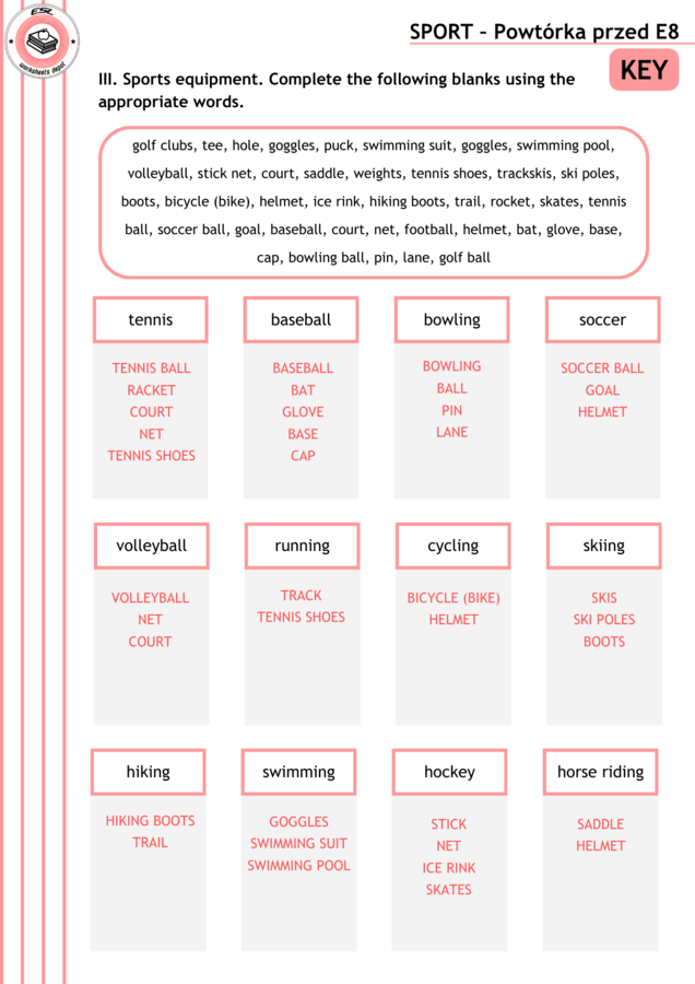 E8 - dział SPORT - powtórka przed egzaminem