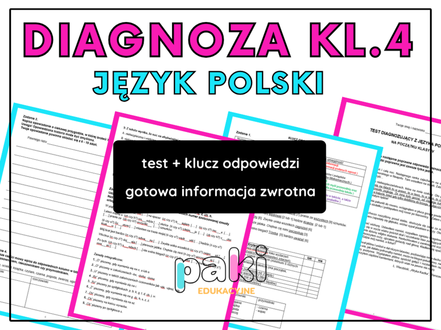 DIAGNOZA JĘZYK POLSKI // klasa 4 – test, klucz i gotowa informacja zwrotna // rozpoczęcie roku // sprawdzian test diagnostyczny
