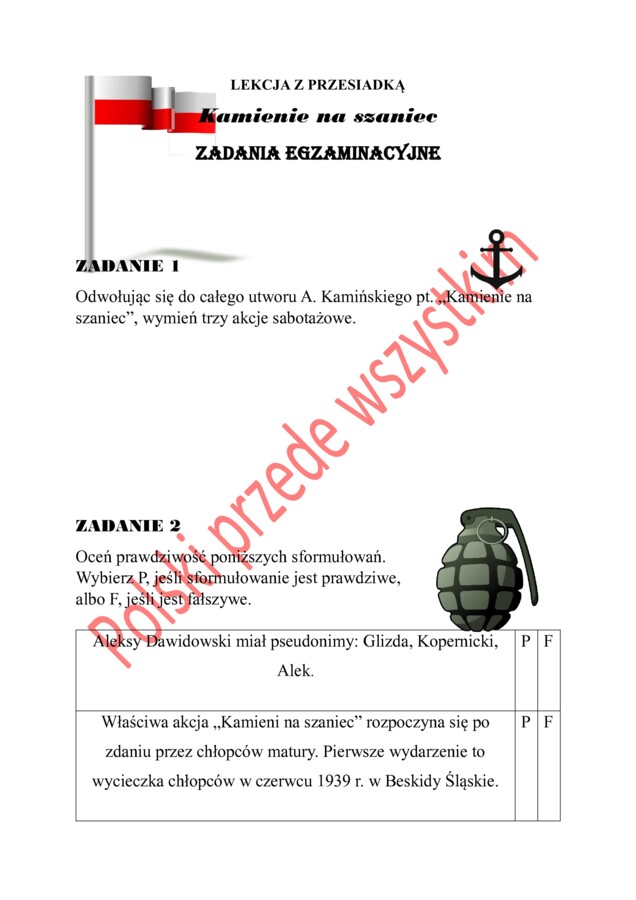 Kamienie na szaniec- lekcja z przesiadką- pytania egzaminacyjne