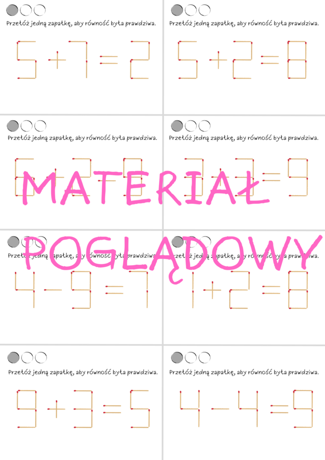Łamigłówki matematyczne - zapałki. Zagadki klasa 4, klasa 5, klasa 6, klasa 7, klasa 8