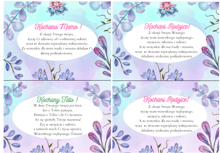 Wklejka z życzeniami do laurki z okazji dnia Mamy i Taty