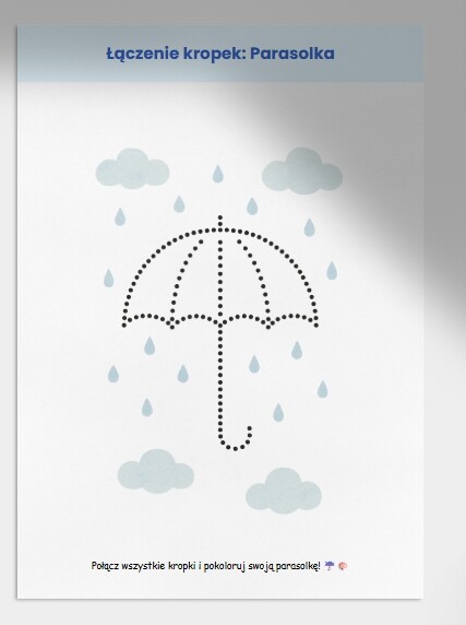 Karty pracy: kolorowanki związane z pogodą, labirynty, łączenie kropek.