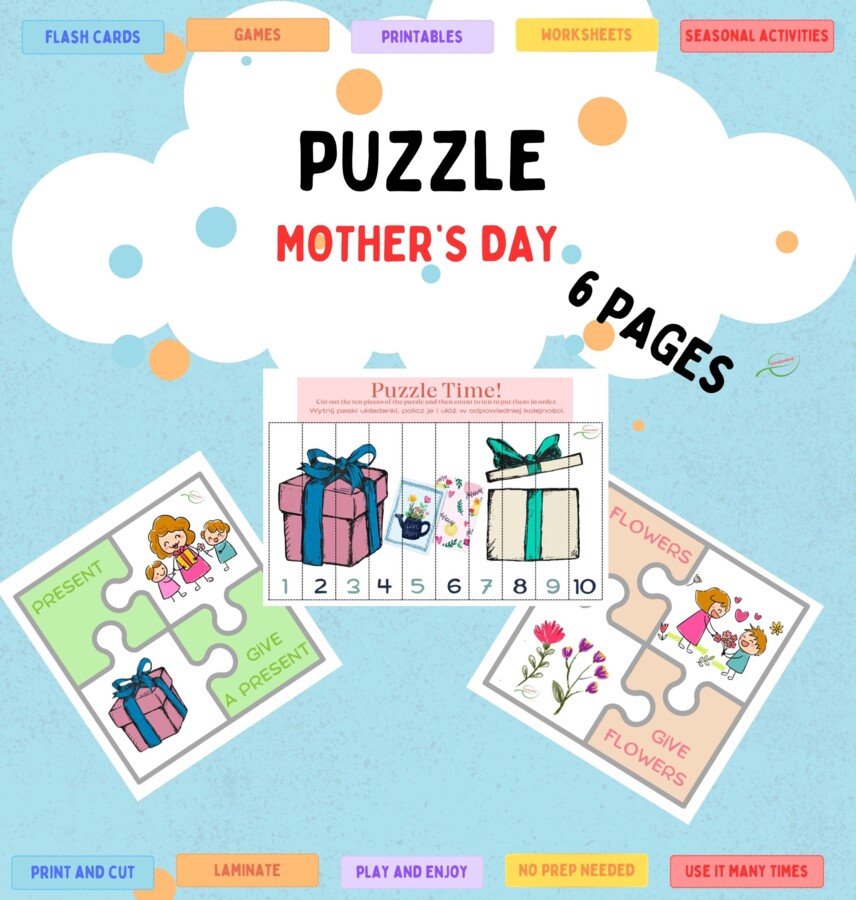 Jigsaw puzzle Mother's Day/ Puzzle na Dzień Matki. Układanki, liczby. Dobre dla SPE i przedszkola.