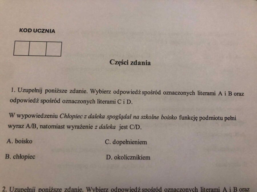 Części zdania - zadania typu egzaminacyjnego