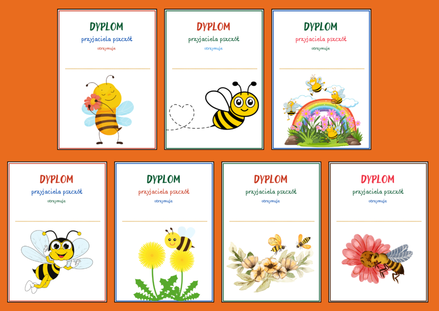 DZIEŃ PSZCZÓŁ - pszczoły – DYPLOMY – 20 wersji – biblioteka – świetlica - przedszkole – dyplom