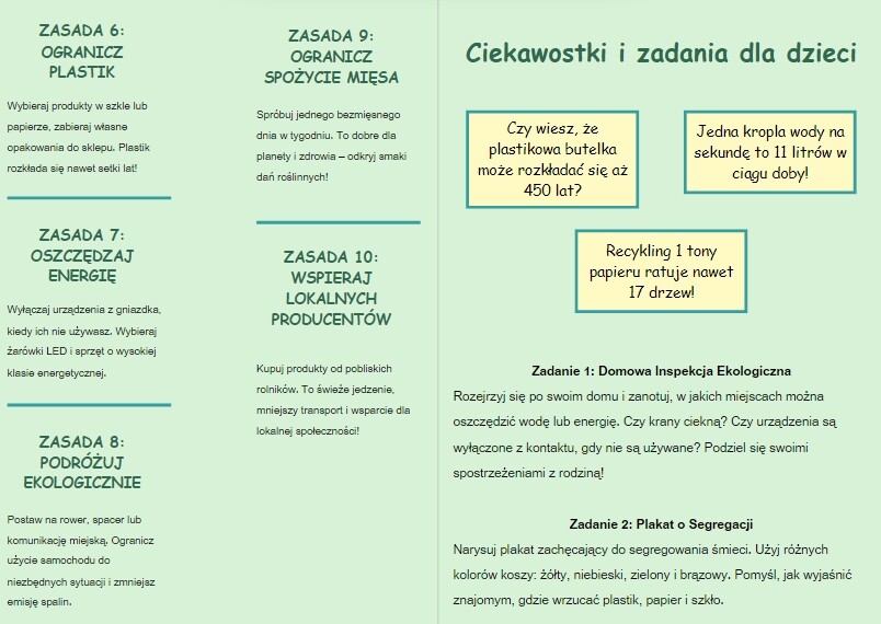 Broszura z ekologicznymi wskazówkami na co dzień. 10 zasad do zapamiętania.