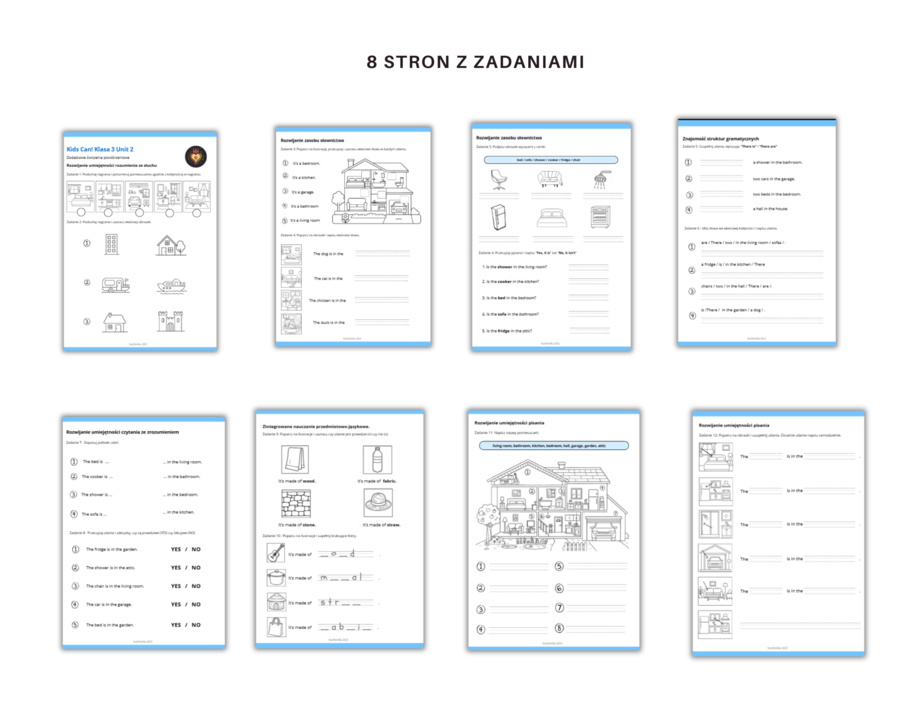 Kids Can 2 Unit 2 Klasa Druga Rodział Drugi Dodatkowe Zadania Ćwiczenia Powtórzenie Nazwy pomieszczeń w domu i mebli Karty Pracy