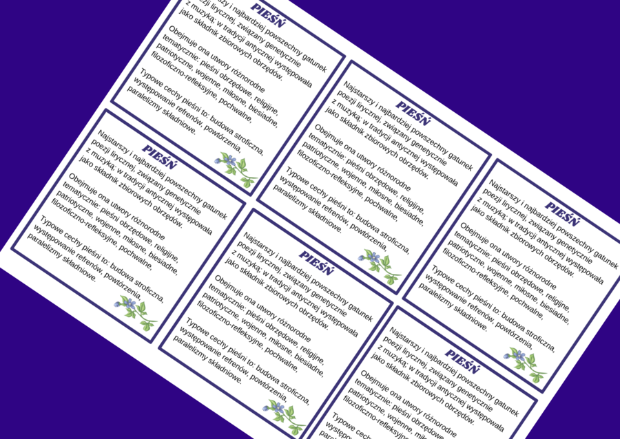 PIEŚŃ - cechy - wklejka - liryka