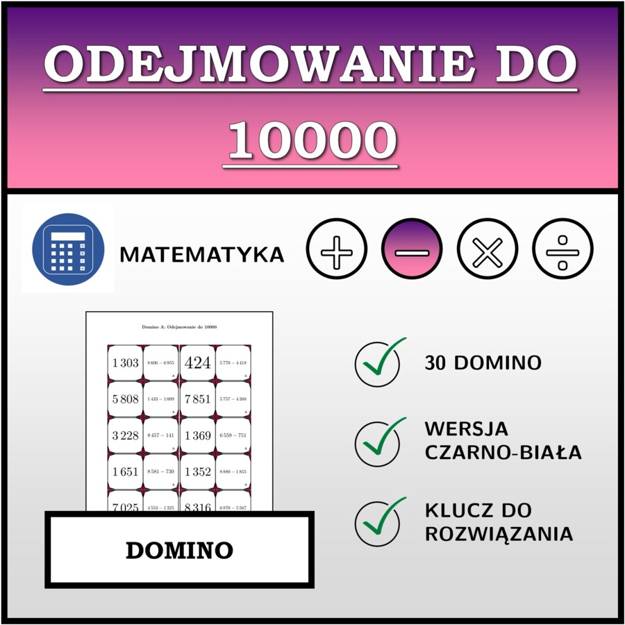 Domino - Odejmowanie do 10000 | matematyka