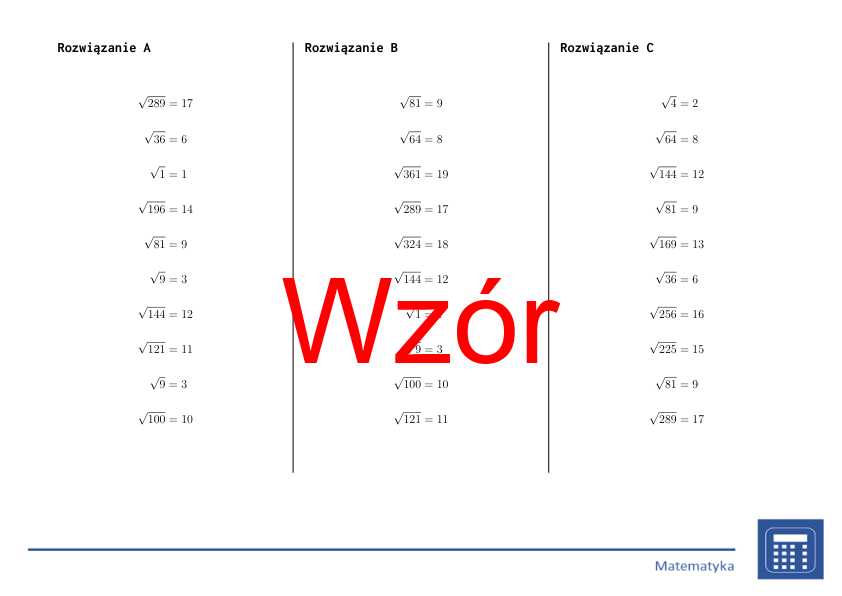 Pierwiastek kwadratowy liczb naturalnych | matematyka | 26 kolumn