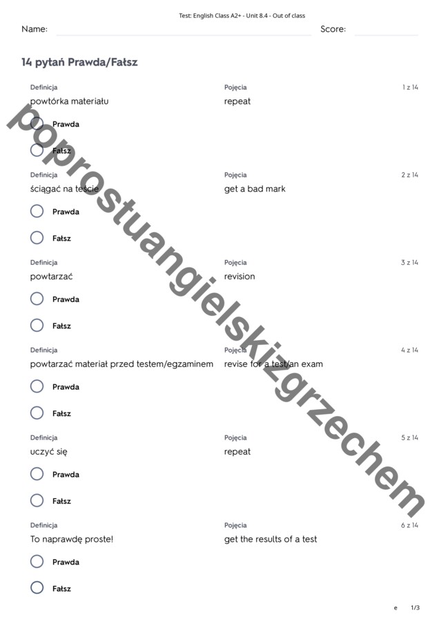 English Class A2+ - Unit 8 - testy