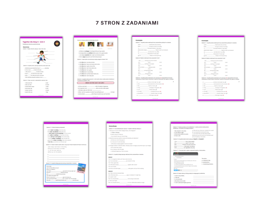 Together dla Kasy 5 Unit 4 Materiały dodatkowe, powtórzenie, ćwiczenia, zadania, karty pracy, język angielski, słownictwo, gramatyka, komunikacja