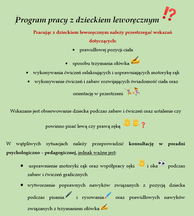 Program pracy z dzieckiem leworęcznym