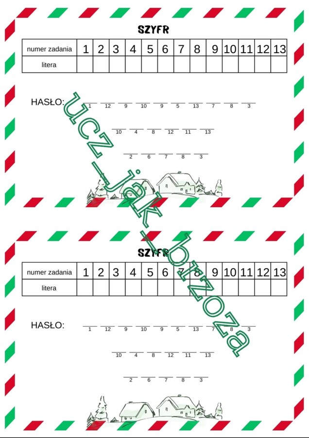Stacje zadaniowe, mikołaj, boże narodzenie, szyfr, klasa 5, liczby naturalne i ułamki zwykłe
