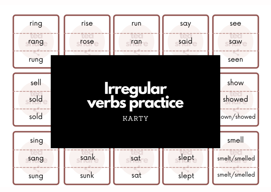 Irregular verbs practice (94 karty) uniwersalny materiał klasy 4-8