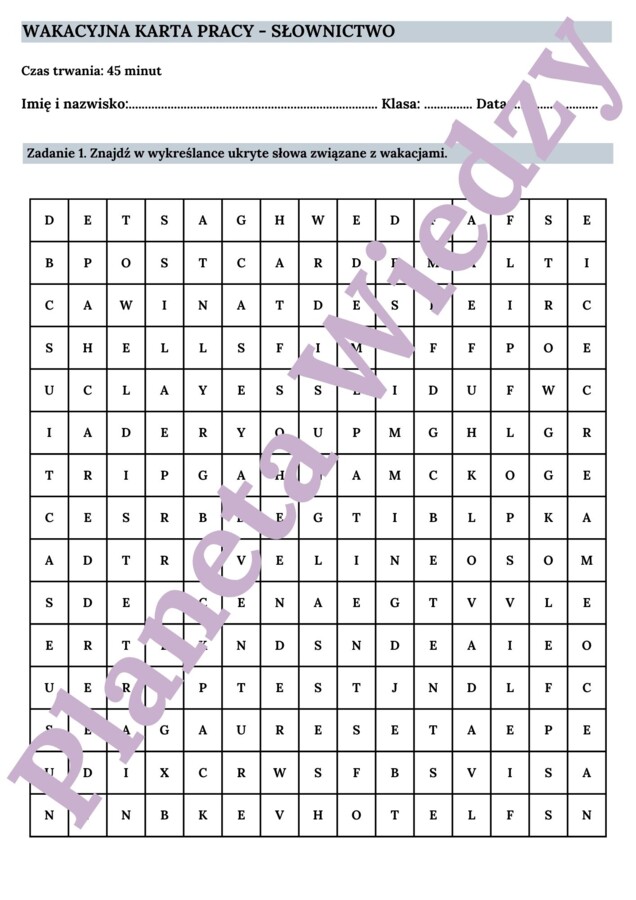 🌞WAKACYJNA KARTA PRACY – SUMMER HOLIDAY - SŁOWNICTWO 🌞- KLASY 4-8 SZKOŁY PODSTAWOWEJ- WYKREŚLANKA, BUDOWANIE ZDAŃ, MIEJSCA+RZECZY+AKTYWNOŚCI WAKACYJNE, CZYTANIE TEKSTU + ODPOWIEDZI