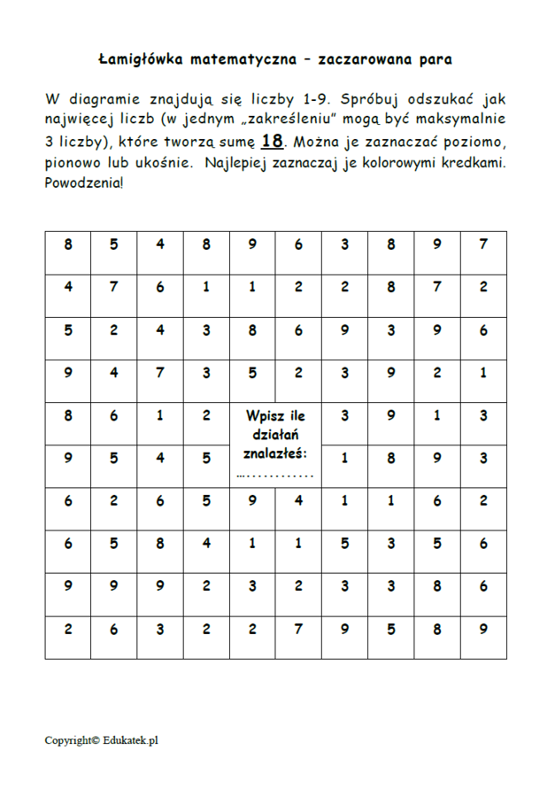 „Zaczarowana para”- doskonalenie dodawania i odejmowania